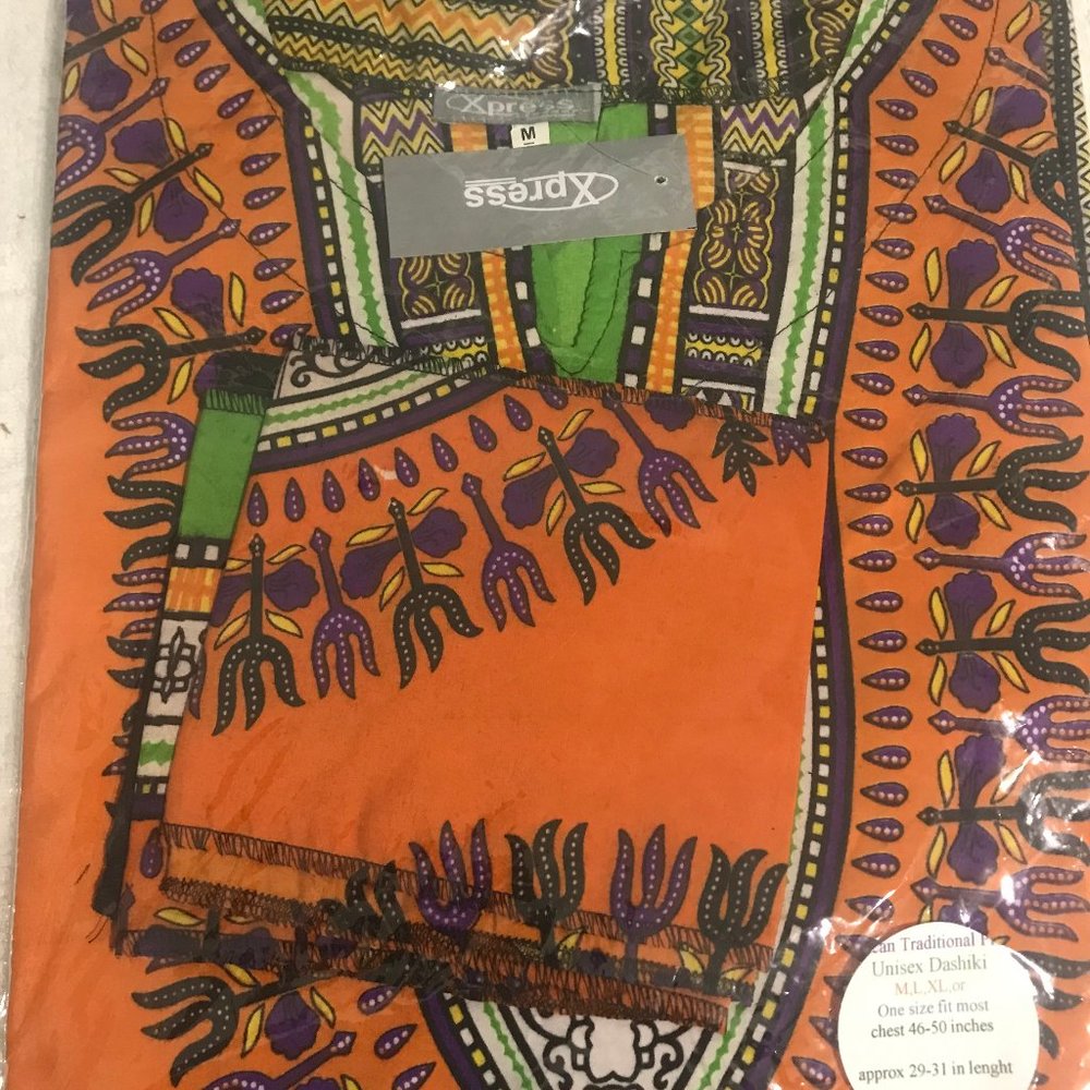 African Traditional print Orange dashiki with suprise matching piece